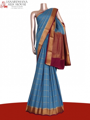 Pure Double Checks Zari Mysore Crepe Silk Saree